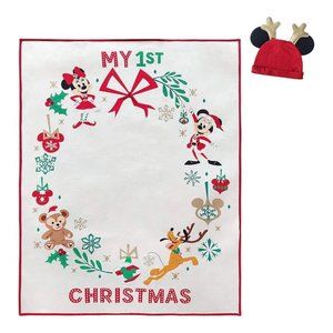 Disney Mickey Minnie Mouse My 1st Christmas Blanket & Hat Baby Holiday Photo Set